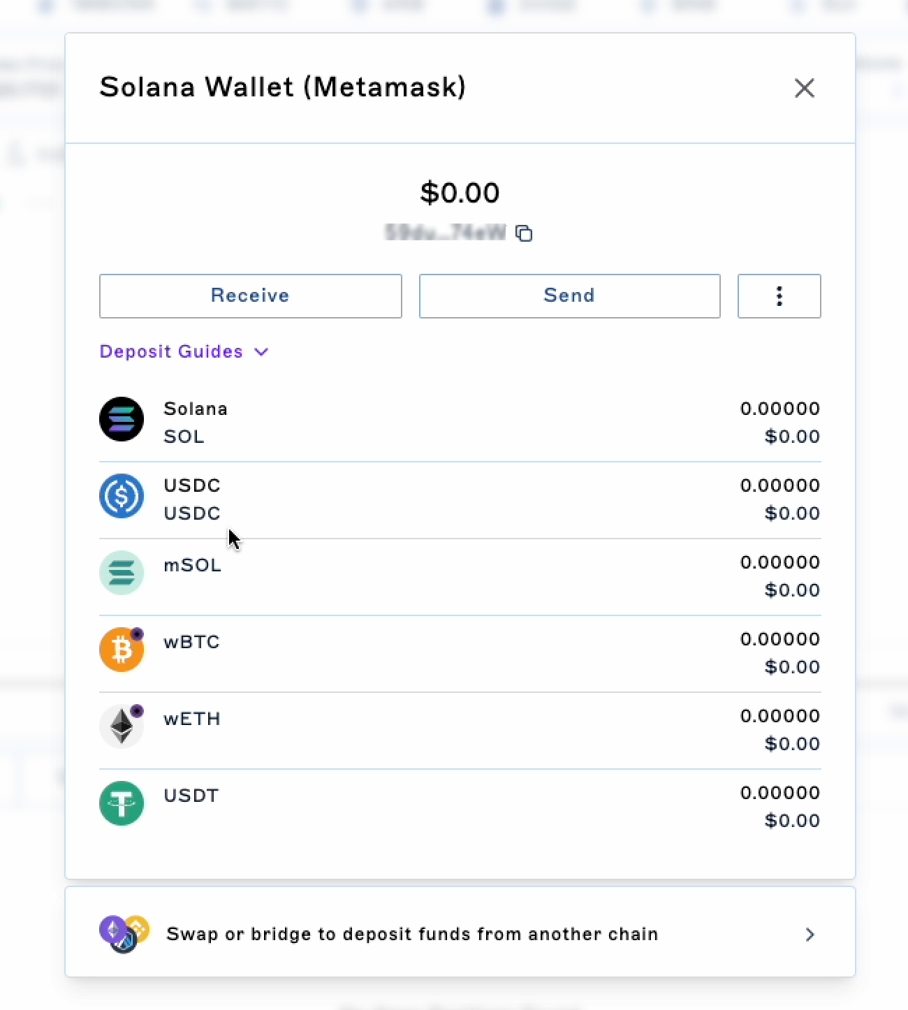 MetaMask Solana Wallet balances